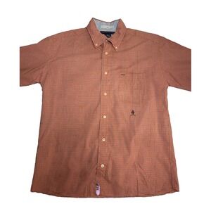 Tommy Hilfiger Shirt Men Orange Check Short Sleeve Casual Button Up Size Medium